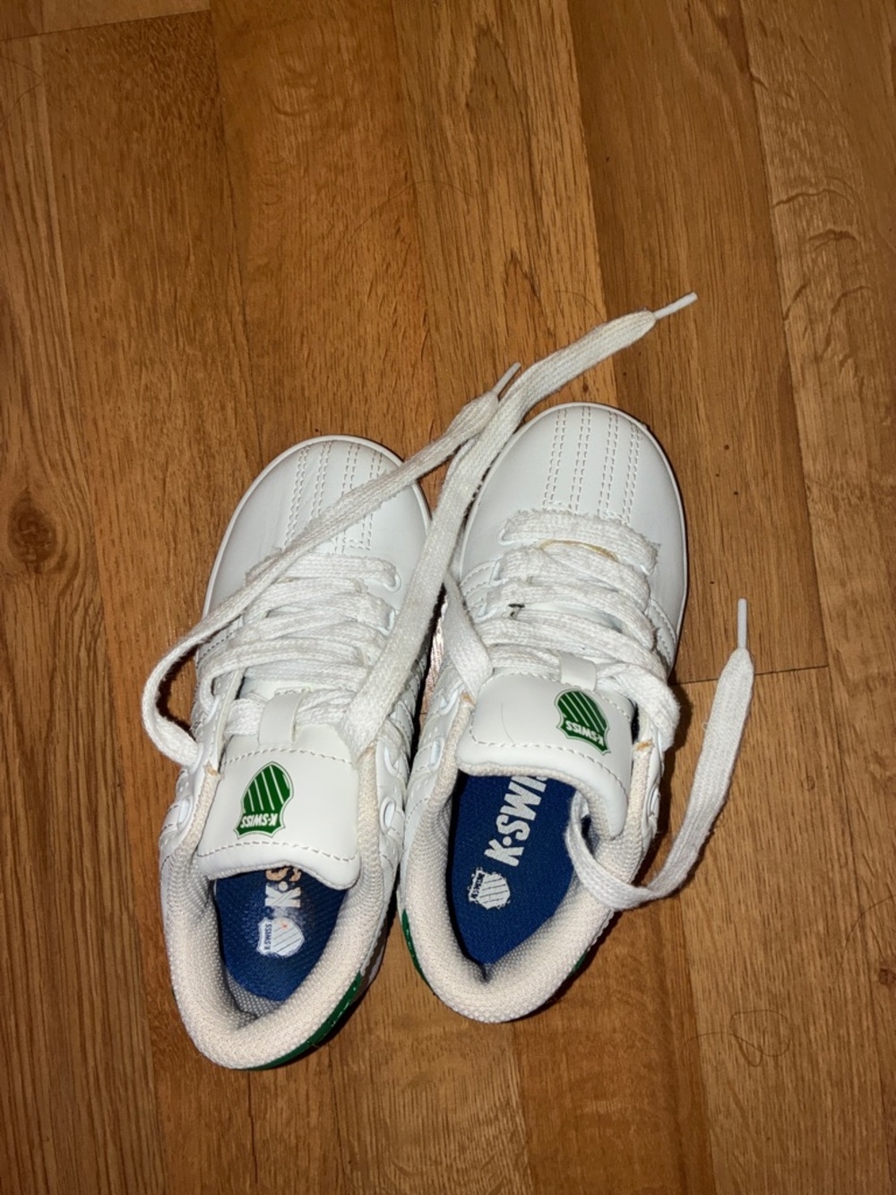 K-Swiss White Kids Sneakers with Green Detail